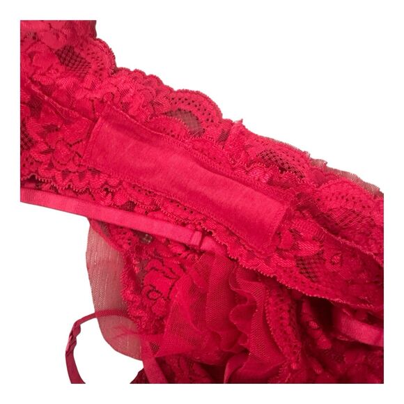 Adore Me Red Lace Ruffle Teddy Bodysuit Lingerie XL - Picture 4 of 6